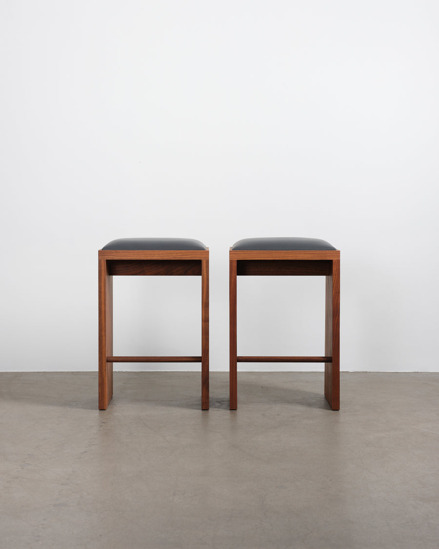 Hamptons Counter Stool - Walnut with Indigo Leather